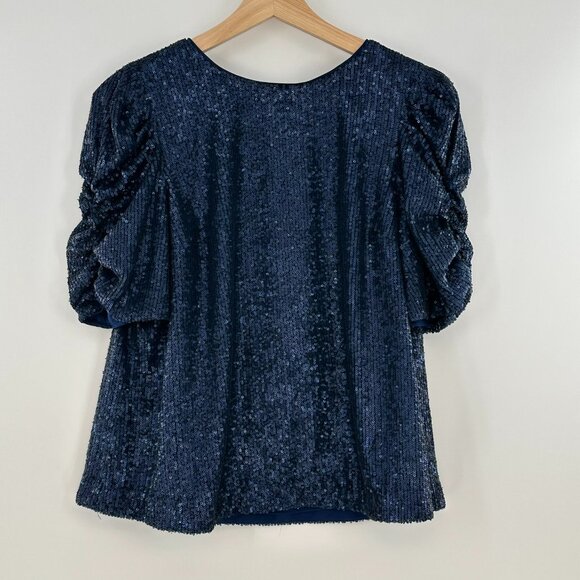 Anthropologie Tops - NWT Anthropologie  by Anthropologie Marie Navy Sequin Puff Short Sleeve Size 6
